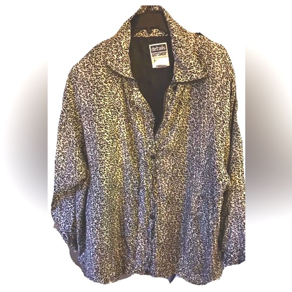 Details vintage black LEOPARD PRINT SILK ZIP UP JACKET womens size  1X MOB WIFE - Picture 1 of 8